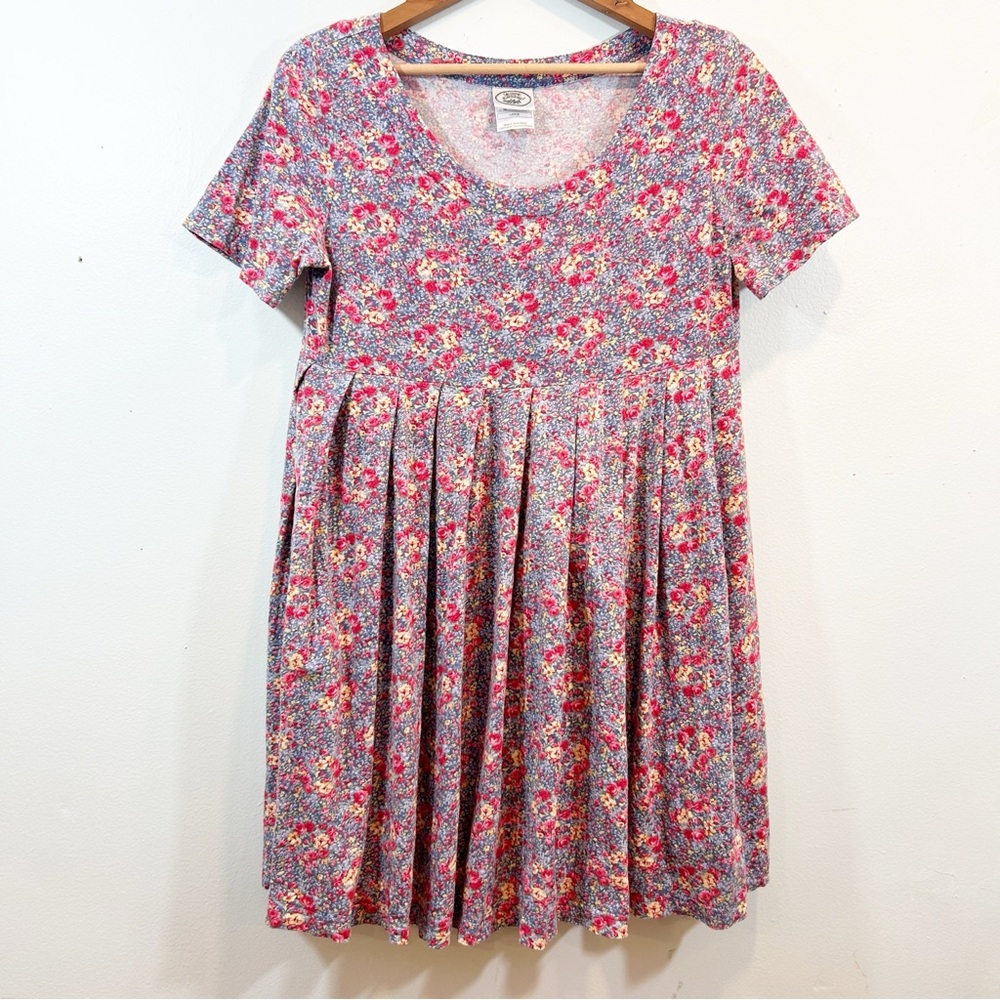 90’s Laura Ashley Blue Red Yellow Floral Pleated Mini Sundress Size Large